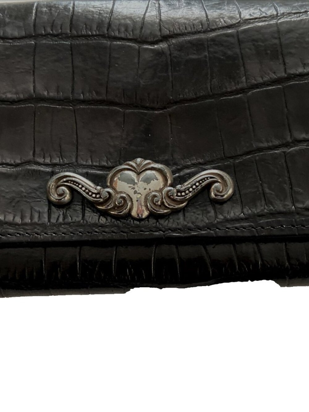 BRIGHTON Brown Leather Croc Wallet Organizer Purse/Crossbody Bag - Picture 3 of 8
